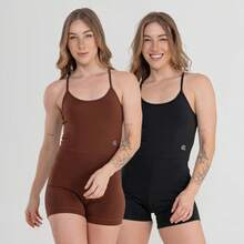 Set Of 2 Fitness Jumpsuits, Backless, Zero Transparency, For Gym, Crossfit - Black + Capuccino - View 2