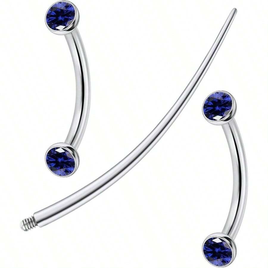 F136 Titanium 16g 6/8/10mm Eyebrow/Rook/Snug/Vertical - Labret/VCH/Snake - Eyes/Anti - Tragus/Christina/Daith/Belly - Button/Bridge/Hood/Surface Curved Barbell Piercing Jewelry Women Men - 10 毫米(3/8 英吋)+ 藍色 - 查看 1