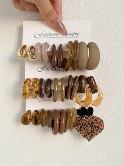 Set de 1-10 pares de aretes de moda exagerados de corazón y moneda vintage de acrílico, caja ciega, regalo para mujeres en el Día de la Madre, San Valentín, Navidad, Año Nuevo, uso diario