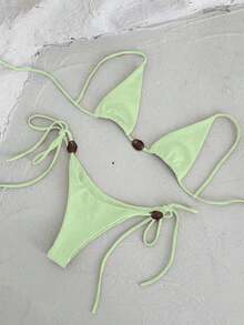 Women's Sexy Solid Green Bikini Swimsuit, European And American Style, Suitable For Beach, Vacation, Party, Spring/Summer - Green - View 1