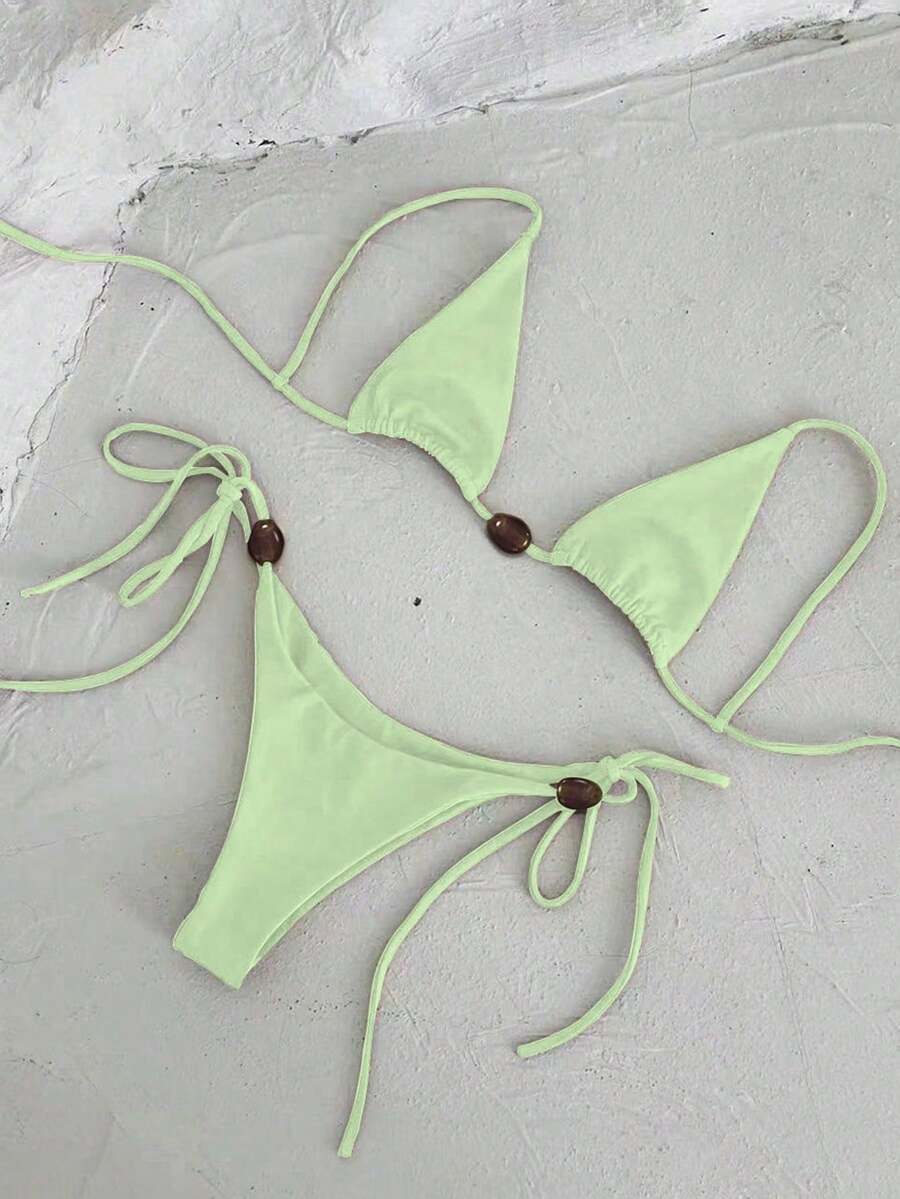 Women's Sexy Solid Green Bikini Swimsuit, European And American Style, Suitable For Beach, Vacation, Party, Spring/Summer - Green - View 1