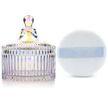 Ultra Soft Powder Puff And Container 3.3" High Density Velvet Dusting Washable Reusable Powder Puff,Body Powder Puff And Glass Jar Holder Loose Powder Box With Puff For Face Makeup(Dazzling Colors) - ColorE - 查看 1