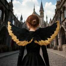 Women/Girls White, Black, Gold Feather Angel Wings With Elastic Band, Party Supplies - Multicolor - View 4