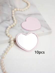 5pcs Heart-Shaped Portable Makeup Mirrors, Student Compact Makeup Mirror, Travel Wallet Pocket Mirror, Heart-Shaped Cosmetic Mirror, Affordable Price, Christmas Gift, Cosmetics, Makeup Tools, Cheap Good Items, Gift, Gift For Girls, Christmas Gift - Multicolor - View 7