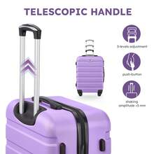 大容量ABS硬壳行李箱套装，16/20/24/28英寸万向轮行李箱+2个旅行包+1个化妆包，7件套，适合假日旅行、商务通勤、情人节度假、春季旅行，旅行包、行李箱、衣物收纳、邮轮旅行必备、度假必备。 - 紫色 - 查看 5