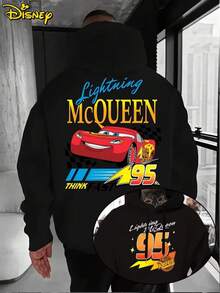 2026DisneyCars Lightning McQueen Hoodie-Men's Blue Racing Pattern Pullover, Loose Hooded Sweater In Front Pocket, Suitable For Casual Wear, Birthday Gift For Disney Pixar Car Fans, Travel Clothes, Playful Design, Comfortable Fabrics, Fan Clothes, Movie Lovers, Home Clothes, Durable Materials, Printed Sweatshirts, Men's Designs. - màu đen - Xem 1