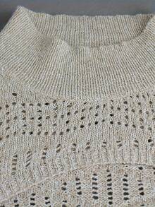 BuyK [Top] Women's Cute Summer Top, Mock Neck Hollow-Out Knit Sweater, Retro Hollow-Out Design, 3D Cable Texture, Artistic Chest Hollow-Out Detail - Khaki - View 4