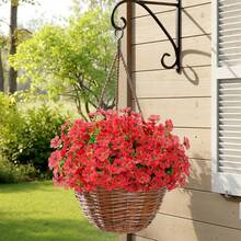 3束14.96英寸户外仿真花，抗紫外线塑料材质，适合春夏花园、窗台、花盆、花瓶、室内外家居装饰 - 紅色 - 查看 10