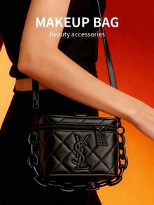 Yves Saint Laurent YSL Women's Black Square Shoulder Bag, Decorated With Black Logo, Suitable For Casual Daily Use, An Ideal Christmas Gift For Women