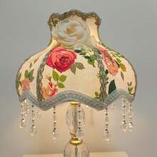 Creative Red Rose Princess Lampshade With Pendant Beads, Fabric Lampshade With Arched Fixing Stand, Fabric Printed Lampshade (Lampshade Only, Lamp Base Not Included) - White and Red Rose Lampshade - View 5