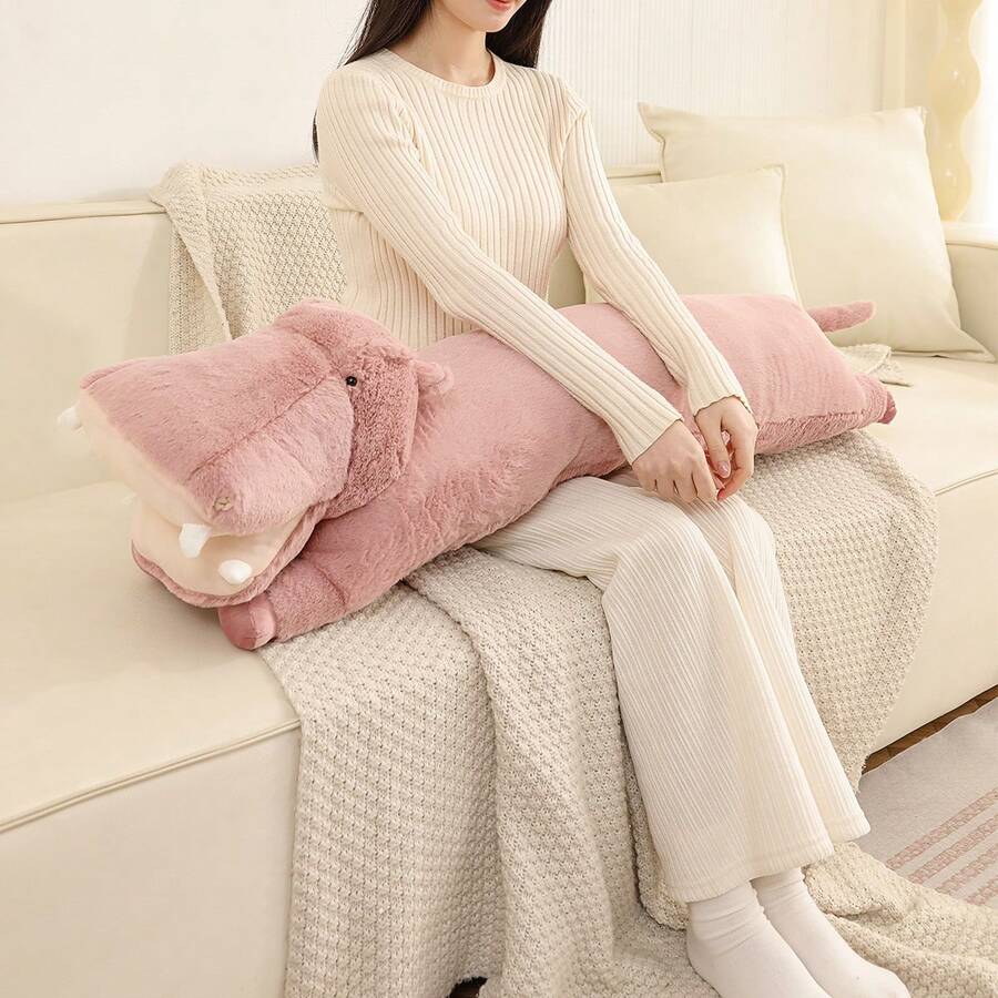 1个河马长条动物抱枕，粉色柔软河马毛绒抱枕，适合装饰客厅沙发、卧室和床，睡眠陪伴，情人节礼物，节日礼物。 - 粉色 - 查看 1