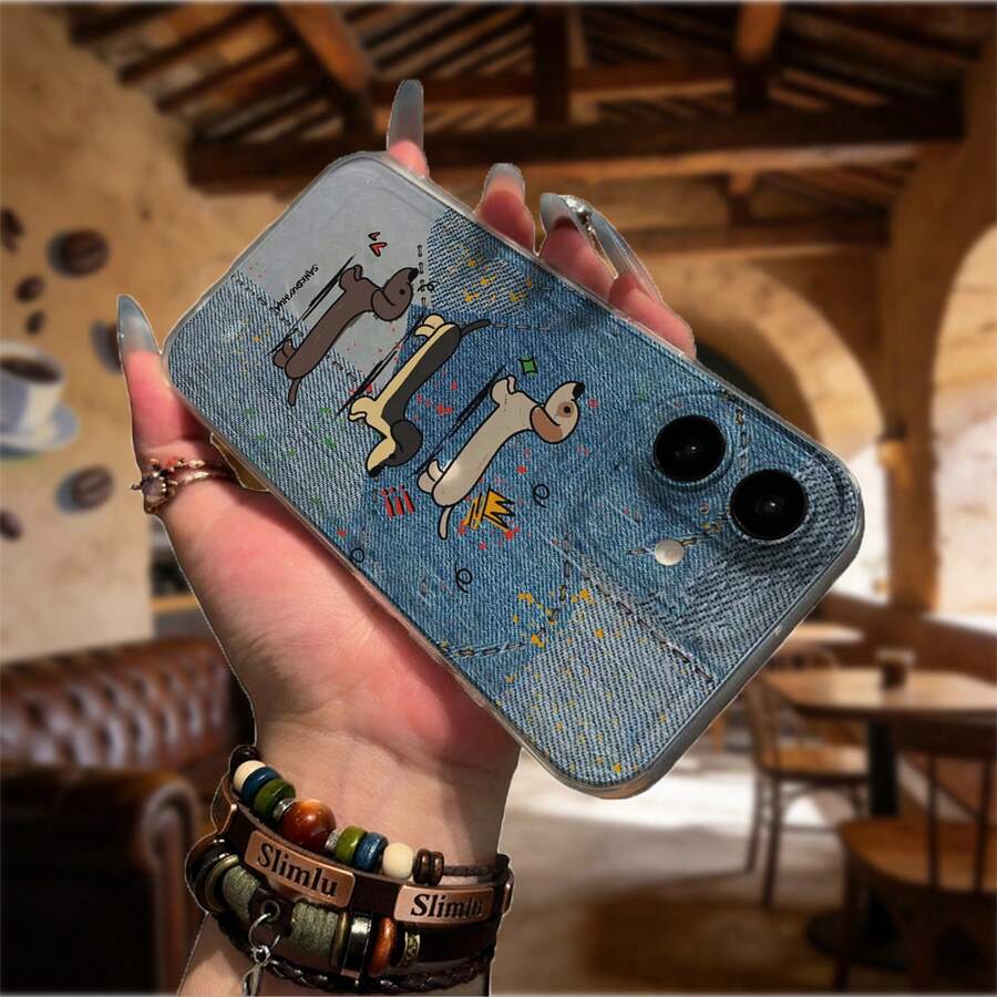 Funda TPU Transparente perro lindo cartoon divertido Para el 17 16 15 14 13 12 11 X XS Pro Max 8 7 6 Plus SE caso marco suave - transparente - Ver 1