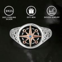 Anel Personalizado de Moda Minimalista de Prata 925 com Bússola para Mulheres - Prata - Visão 1