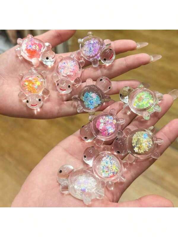 30pcs Glow-In-The-Dark Small Turtle Decorations, Glow-In-The-Dark Small Turtle Ornaments, Glow-In-The-Dark Small Resin Animals, Cute Cartoon Glowing Small Turtles With Shiny Sequin Design
