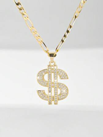 1件经典欧美风格铜质嘻哈美元吊坠项链，适合作为圣诞节、感恩节、万圣节、母亲节、情人节、送给朋友、圣餐礼、日常佩戴、祈祷的礼物。