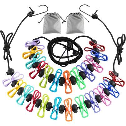 2-Piece Set Of Clothesline, Indoor And Outdoor, Thickened, Windproof, Elastic, Portable Clothesline With 24 Clothespins