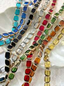 EECLYCJ 20颗复古风格10x12毫米长方形玻璃珠，金边，适合女性DIY友谊手链、耳环、项链、手机链、波西米亚风首饰制作材料