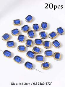 EECLYCJ 20颗复古风格10x12毫米长方形玻璃珠，金边，适合女性DIY友谊手链、耳环、项链、手机链、波西米亚风首饰制作材料