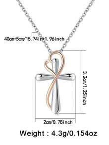 1件925纯银双色心形缠绕十字架吊坠项链（永恒之心十字架设计），适合日常佩戴和情人节礼物 - 銀色 - 查看 3