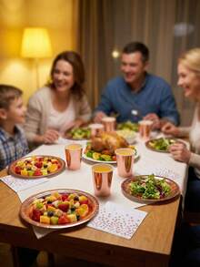 40件套玫瑰金派对餐具套装，可供10人使用，包含纸盘、纸杯、餐巾纸，耐用一次性餐具，适用于生日、婚礼、新娘送礼会、周年纪念日等场合。 - 彩色 - 查看 6