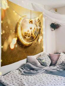 1件开斋节图案印花挂毯，大尺寸装饰挂布，家居装饰，节日礼物，派对装饰，直播背景，适用于客厅和酒店，附带安装袋（配件齐全） - 彩色 - 查看 8