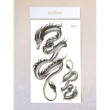 大型3D中国龙图腾临时纹身贴纸 - 防水可移除身体贴纸 - 黑色 - 查看 6