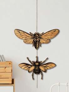 4 Stücke/Set - Realistischer Motten Holzanhänger, Wandaufkleber, Wohnzimmer, Schlafzimmer, Heimdekoration, Holzschilder, Hängeschilder, geeignet für Schule, Frühling - Verschiedenfarbig - Übersicht 3