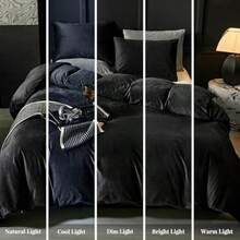 Black Velvet Duvet Cover Queen Size Flannel Duvet Cover Bedding Sets 3pcs Ultra Soft Luxury Textured Modern Crystal Velvet Duvet Covers With Zipper Closure Black Queen - Black+King - View 3