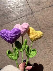 1/3pcs Handmade Crochet Double Leaf Heart Bouquet, Creative Handheld Flower, Gift For Valentine's Day, Women's Day, Birthday - Multicolor - View 9