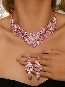 3件套女士时尚首饰 - 耳环+项链，波西米亚风蓝色水钻闪亮高端时尚首饰套装，派对/礼物