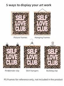 1pc Frameless Pink Color Scheme Art Print - Leopard Print & Self-Love Quote Poster, Girly Aesthetic Wall Decor For Bedroom Dorm Home Office, Modern Pink Leopard Decor & Best Gift Choice - Multicolor - View 6