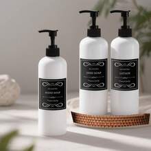 2/3 piezas Botellas dispensadoras de plástico recargables de 500ml con 6/8/12 etiquetas, aptas para jabón de platos/champú/jabón de manos/acondicionador/loción/gel de baño/limpiador facial, se pueden usar como regalos o decoraciones navideñas