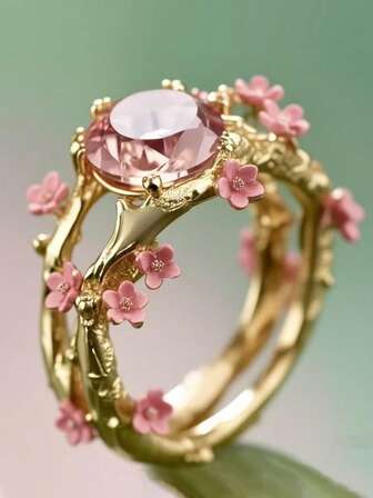 1pc Plum Blossom And Flower Luxury Eternal Wedding/Engagement/Mother's Day Ring - Fashion Jewelry - Valentine's Day/Anniversary/Birthday Gift - Party Small Fresh Pink Small Flower Fashion Ring