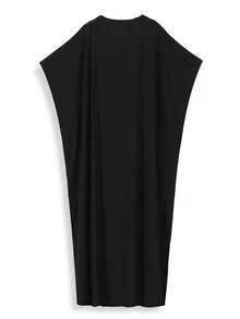 Đầm Kaftan đen cỡ lớn dành cho nữ, thêu vàng, cổ chữ V, tay ngắn, dáng rộng, thoải mái, thích hợp mặc đi biển hoặc nghỉ mát. - màu đen - Xem 4