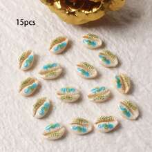 15pcs Printed Seashell Decor Accessories, Beach Style DIY Craft Supplies For Bracelet, Necklace, Clothing, Home Decor, Assorted Sizes