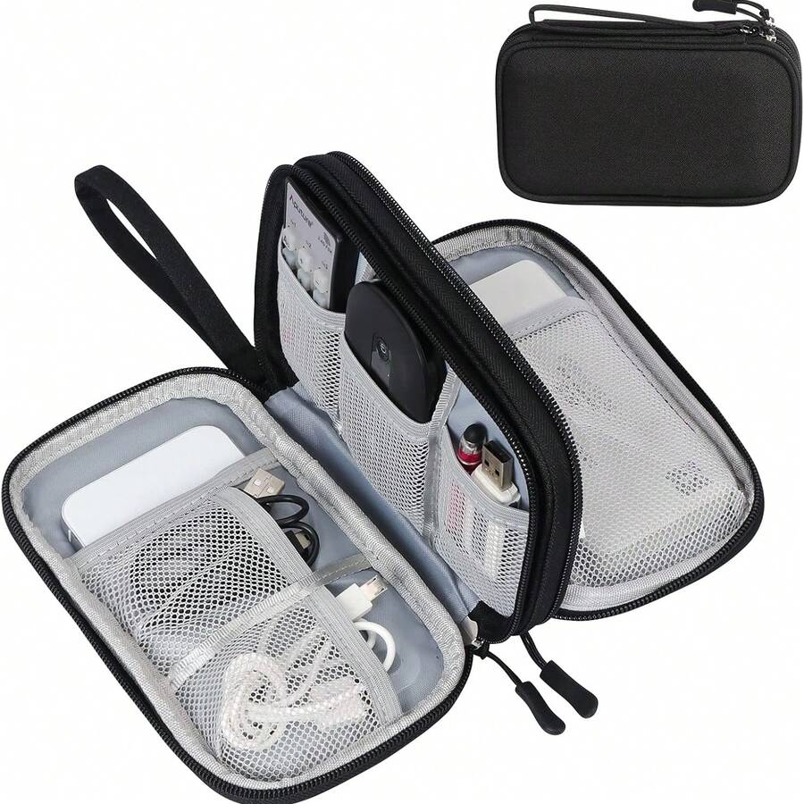 Electronic Organizer Bag, Travel Cable Organizer Pouch, Electronic Accessories Portable Case, Waterproof Double-Layer Storage Bag For Cables, Cords, Chargers, Phones, Earphones
