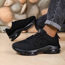 Men's Fashionable Sports Shoes With Air Cushion Running Shoes, Anti Slip And Breathable Running Shoelaces And Arch Support, Suitable For Daily Fitness, Sports, And Commuting - 黑色 - 查看 1