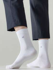 10 Pairs Men's Business Casual Socks, Antibacterial, 97% Nylon 3% Spandex, Breathable Moisture-Wicking Odor Resistant Mid-Calf Socks, Letter Pattern - Machine Washable, All Season - Multicolor - View 4