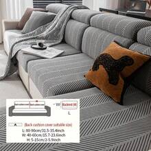 1pc Simple Striped Sofa Slipcover, High-End Non-Slip Living Room Couch Cover Cushion, Machine/Hand Washable, Pet-Friendly, Suitable For All Seasons, Home, Kitchen, Bedroom, Office Use - Dark Grey - View 13