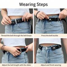 3PCS No Buckle Elastic Belt Set, Invisible Stretch Belt For Women & Men, Adjustable High Stretch Waistband For Jeans & Pants – Universal Size 24-40 Inch, Leather & Canvas, Comfort Fit No Bulge - mặc định - Xem 2