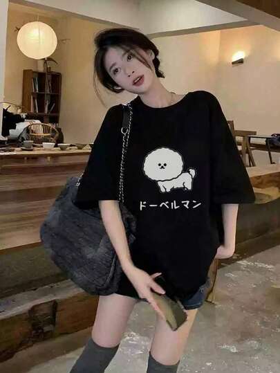 New Summer Z-Gen Y2K Style Women Funny Cartoon Print Crew Neck Short Sleeve T-Shirt