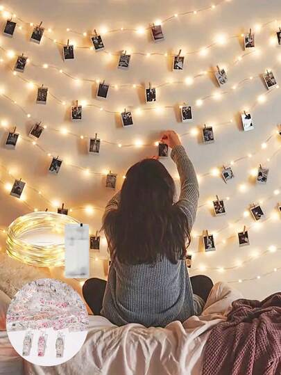 1pc 1/2/3/4/5m LED Photo Clip String Light With 10/20/30/40/50 Glowing Plastic Clips, Suitable For Photo Wall Decor, Wedding, Engagement, Kids Room, Party Atmosphere, Women Bedroom Wall Decor, Valentine's Day, Mother's Day Decoration