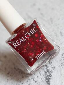 REALCHIC 10ml/Pcs, New Arrival, Stars & Heart Sequin Glitter Red Water Based Nail Polish ,Fast Dry,Long Lasting,Peel Off,Odorless,Wedding Nail Art ,Suitable For Students And Professional Use In Nail Salons,New Year Gifts - 紅色 - 查看 5