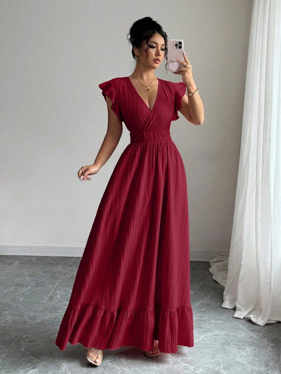 Women's Long Dress With Ruffled Hem, Perfect For Casual Dresses With A Cinched Waist, Perfect For Vacation, Travel, Dates And Holidays. - 查看 1