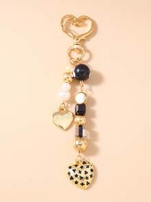 1pc Beaded Heart Shaped Keychain, Sweet Heart Keyring Keychain, Girl Bag Charm - Multicolor - View 8