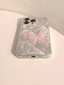 1个羽毛蝴蝶图案手机壳，兼容 11/12/13/14/15/16/17/Pro Max - 粉色 - 查看 4