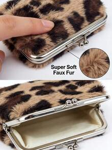 New 4-Inch Cute And Stylish Leopard-Print Plush Coin Purse With Silver Metal Clip, As Well As A Waterproof Leopard-Print Card Holder. Available In Multiple Colors Including Black, Burgundy, Brown, Purple And White, It Can Hold Bank Cards, Credit Cards And Loose Change With Ample Capacity. - Multicolor - View 7