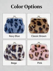 New 4-Inch Cute And Stylish Leopard-Print Plush Coin Purse With Silver Metal Clip, As Well As A Waterproof Leopard-Print Card Holder. Available In Multiple Colors Including Black, Burgundy, Brown, Purple And White, It Can Hold Bank Cards, Credit Cards And Loose Change With Ample Capacity. - Multicolor - View 8