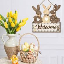 1 chiếc vòng hoa gỗ hình thỏ Phục Sinh màu nâu để trang trí cửa trước, đồ trang trí treo cửa hình thỏ Phục Sinh, vòng hoa gỗ mùa xuân, thích hợp để trang trí tiệc Phục Sinh, trang trí nhà cửa ngày lễ, trang trí treo cửa hàng cà phê và tiệm bánh. - Nhiều màu - Xem 6