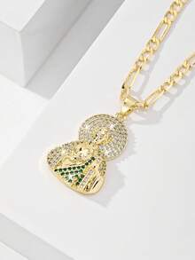 1pc Classic European Style Copper Inlaid Zirconia Jesus Priest Guardian Light Limited Edition Pendant Necklace, Suitable For Christmas/Thanksgiving/Halloween/Mother's Day/Valentine's Day Gifts For Couples/Friends/Believers, Catholic First Communion, Gifts, Daily And Holiday Wear For Prayer